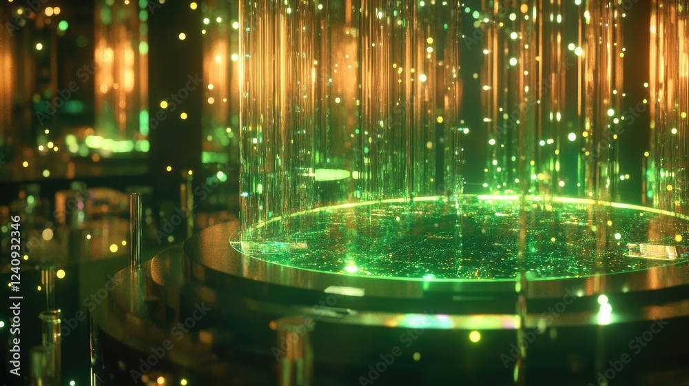 Poster ai-powered quantum computing system processing vast amounts of data in a futuristic research lab.