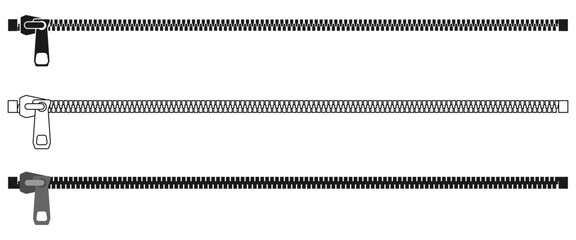 horizontal zipper set vector illustration isolated on white background.