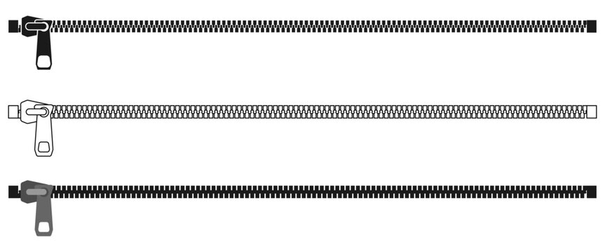 horizontal zipper set vector illustration isolated on white background.