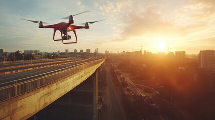 An advanced industrial drone inspecting infrastructure for predictive maintenance.