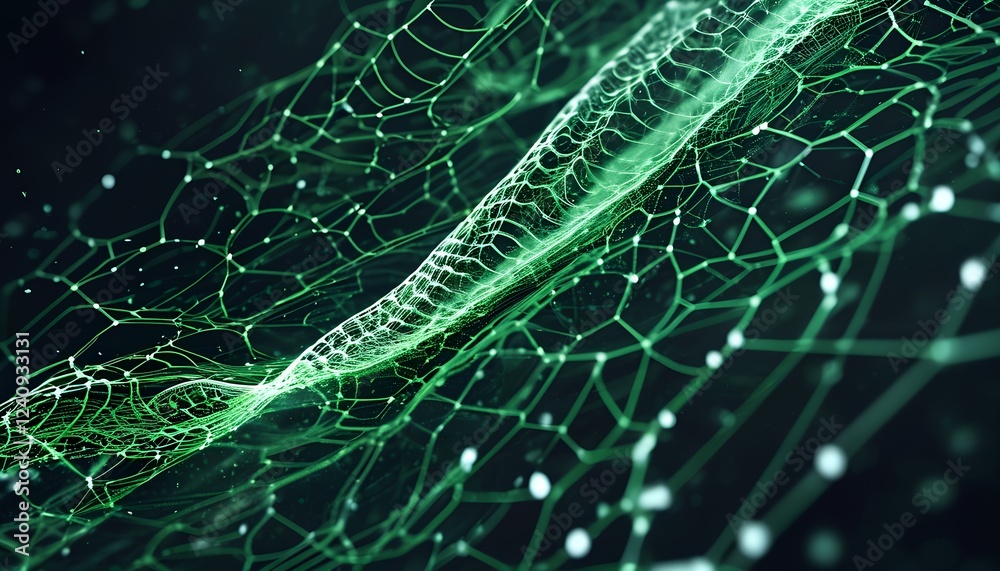 Poster dynamic green network visualization digital space abstract art technology close-up data representati