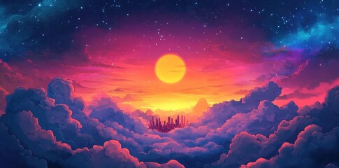 City Above the Clouds Sunset Sky