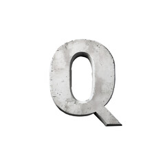 Stylized 3D Render of a Bold Capital Letter "Q" with Grunge Concrete Texture on a Transparent Background &ndash; High-Resolution Typography Design
