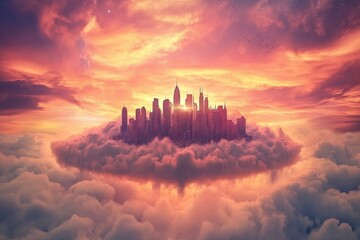 Obraz premium A City Among The Clouds At Sunset