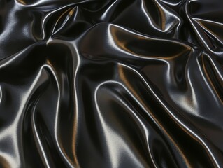 Fototapeta premium Black silk and satin fabric with elegant folds and texture for design and fashion backgrounds