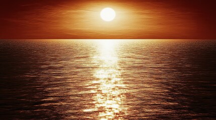 Fototapeta premium Ocean sunset, fiery sky, calm waters, horizon, travel