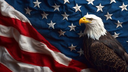 Naklejka premium Bald Eagle Portrait Against American Flag