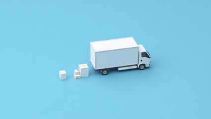 Minimalist 3D Isometric Truck and Boxes Illustration