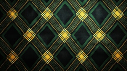 Naklejka premium Green and Gold Plaid Fabric Texture Background