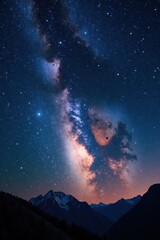 Fototapeta premium Milky Way galaxy with bright stars in dark night sky , stars, astronomical