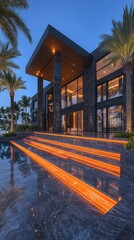 House with swimming pool and eclectic interior design in realistic photography