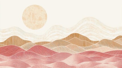 Obraz premium Silhouette of a Simple Planet with Textured Hills and Sun Design in Neutral Tones for Vector Illustration Purposes