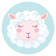A cute lamb sleeps on a blue background