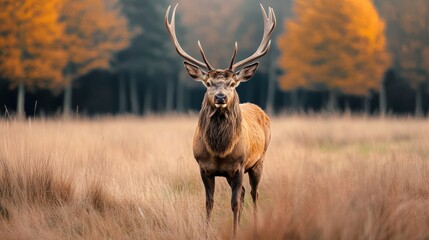 Obraz premium Majestic Red Deer in Autumnal Meadow