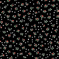 Elegant Seamless Floral Pattern with Tiny Roses on Black Background for Stylish Decor