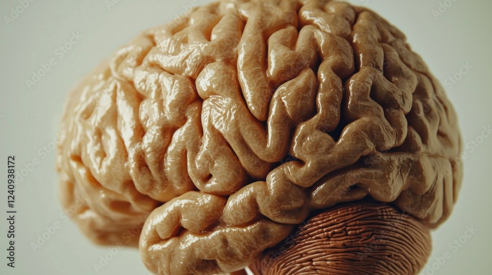 Poster This striking representation of a human brain highlights its complex structure and intricate folds, symbolizing the wonders of cognition and human intelligence