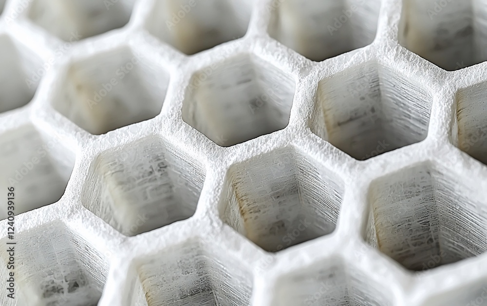 Poster close-up of 3d-printed honeycomb structure