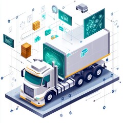 Digital Logistics and Transportation Concept with Smart Truck and Data Visualization Features