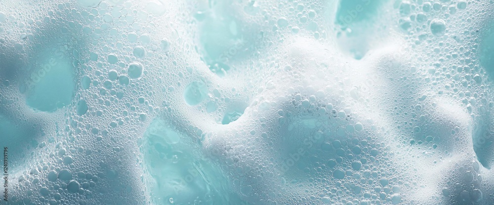 Poster close-up of frothy, aqua-toned foam; texture background