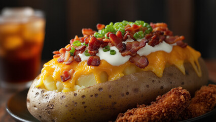 Obraz premium A loaded baked potato with melted cheese