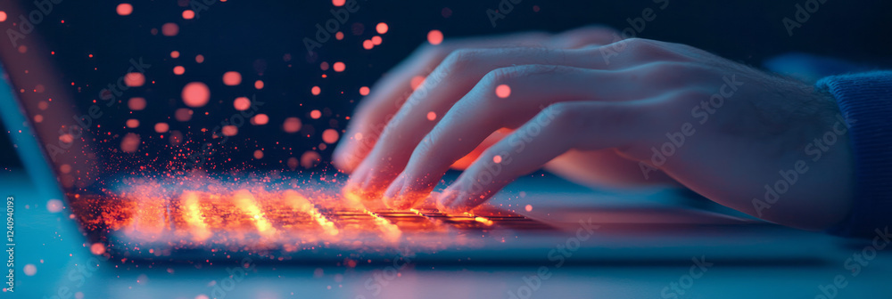 Aufkleber a close-up shot of hands typing on a laptop keyboard during an online exam, with virtual proctoring 