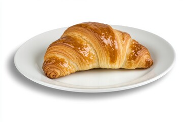 Golden and Flaky Croissant on a White Plate Ready to Enjoy