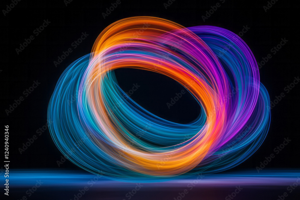 Aufkleber A dynamic long-exposure photograph capturing colorful LED light trails swirling in the dark, creating abstract and hypnotic patterns,