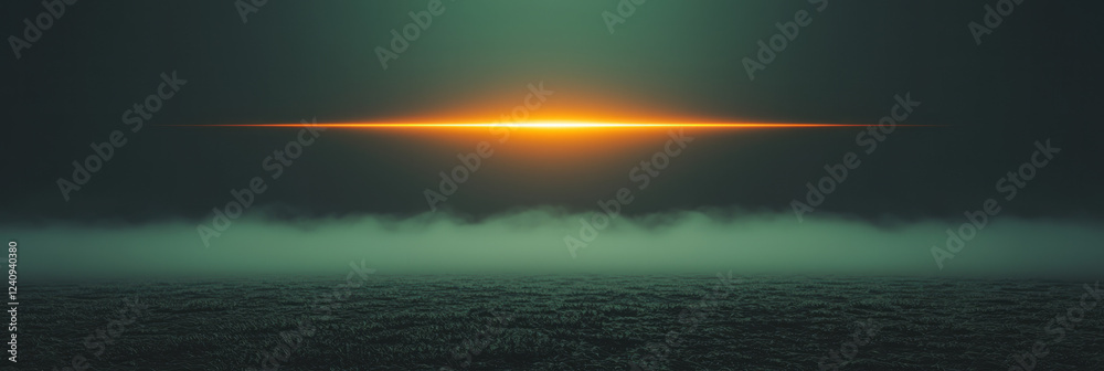 Poster a moody night scene where laser beams slice through a foggy atmosphere, emphasizing the dramatic int