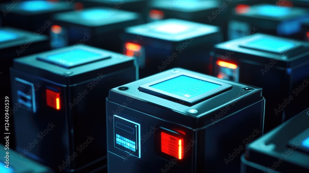Poster close-up of a futuristic blockchain-based voting system ensuring transparency and security.