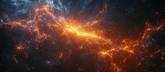 Naklejka premium Stunning Cosmic Nebula with Vibrant Orange and Blue Colors in Deep Space Captured in High Resolution