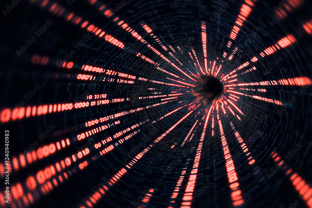 Aufkleber A futuristic digital composition of overlapping grids and code-like elements, with selective neon highlights emerging from the darkness for a high-tech aesthetic,
