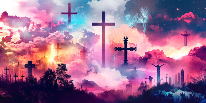 Abstract religious background with crosses. Christian art