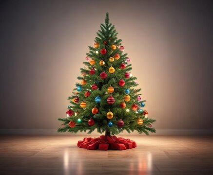 colorful representation of a fir Christmas tree with vibrant ornaments and lights, decorated fir tree, winter celebration, holiday decoration - Powered by Adobe