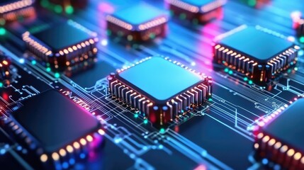 Fototapeta premium Glowing blockchain network forming an AI-powered decentralized financial ecosystem.