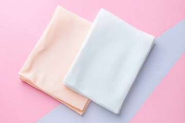 Soft pastel sheets in peach and white on colorful background