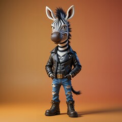 Cool Zebra in a Leather Jacket, Ready for Adventure