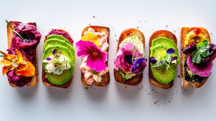 Bright Breakfast, a wholesome and energizing morning meal featuring golden toasts, a colorful assortment of fresh fruits, juicy berries, crisp vegetables, and cottage cheese,breakfast close up.