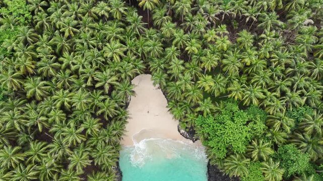Sao Tome and Principe - Battery Beach at Ilheu das Rolas. Pristine Equatorial Island With Turquoise Waters and Lush Palm Forest.