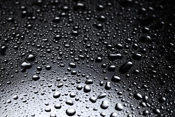 Water drops on dark glass surface, closeup