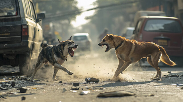 Dog fighting on indian street