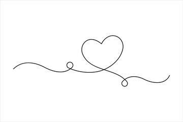 Continuous one line drawing of heart valentine's day love isolated hand drawn vector illustration