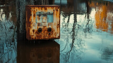 Rusty Relic in Floodwaters: A Reflection of Time and Decay