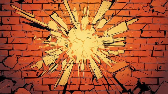 Exploding Brick Wall Graphic Design Illustration