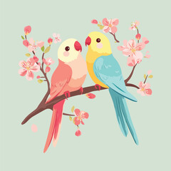 Two Birds on a Branch Romantic Love Birds vector illustration 
