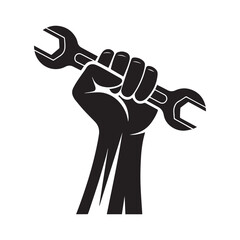 Powerful Hand Holding Wrench Silhouette - Mechanic & Labor Symbol