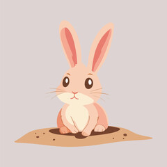 Cute Rabbit Hiding and Peeking from Ground Holes Cartoon Vector Illustration