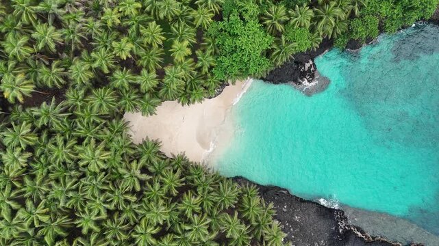 Sao Tome and Principe - Battery Beach at Ilheu das Rolas. Pristine Equatorial Island With Turquoise Waters and Lush Palm Forest.