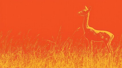 Naklejka premium Elegant Silhouette of an Animal in a Vibrant Abstract Background with Tall Grass Elements