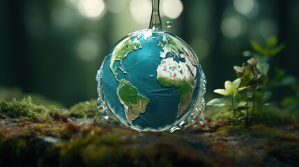 Conceptual representation of earth and water drop symbolizing lack of water and its impact on the planet's ecosystem and sustainability issues