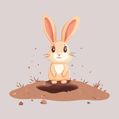 Cute Rabbit Hiding and Peeking from Ground Holes Cartoon Vector Illustration